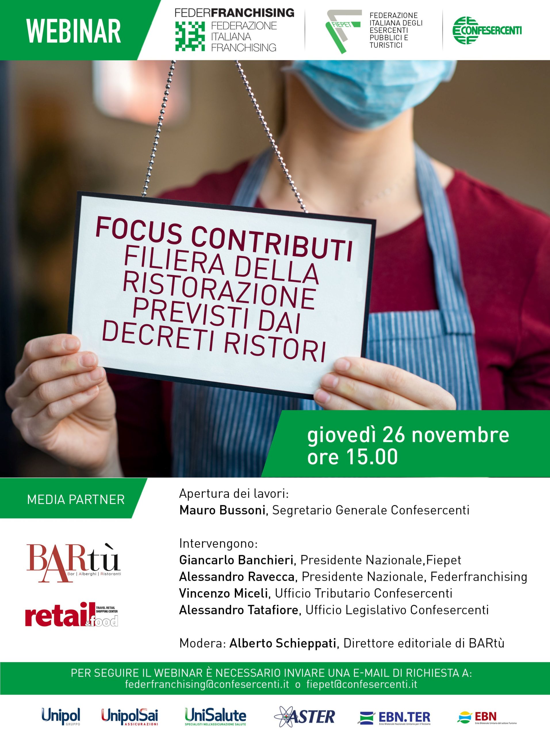 Webinar – Focus contributi filiera della ristorazione previsti dai Decreti Ristori