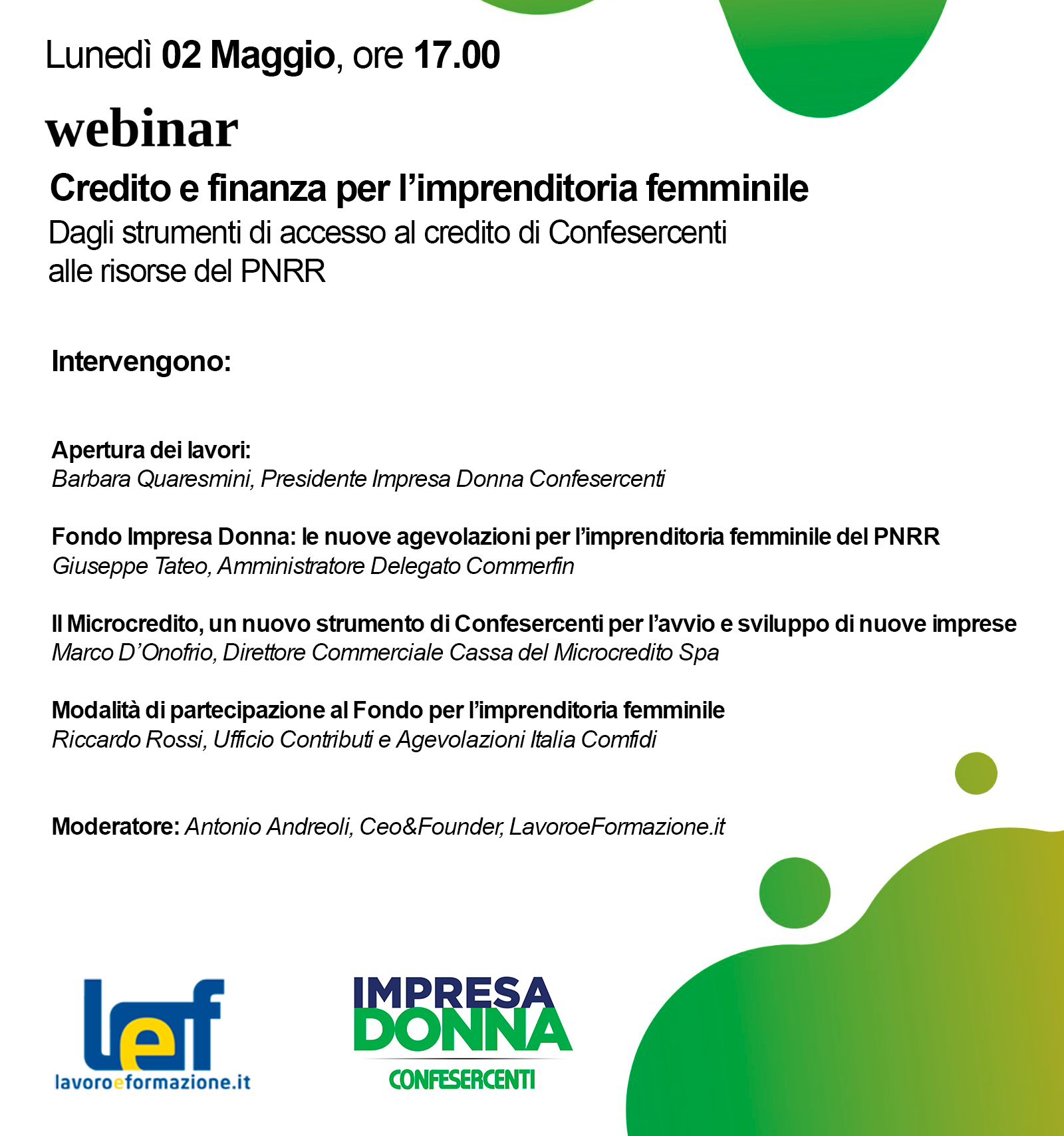 Impresa Donna: webinar “Credito e finanza per l’Imprenditoria Femminile: dagli strumenti di accesso al credito di Confesercenti alle risorse del PNRR”