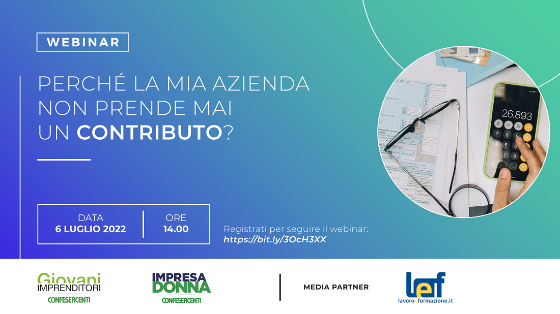 Impresa Donna e Giovani Imprenditori Confesercenti: webinar “Perché la mia azienda non prende mai un contributo?”