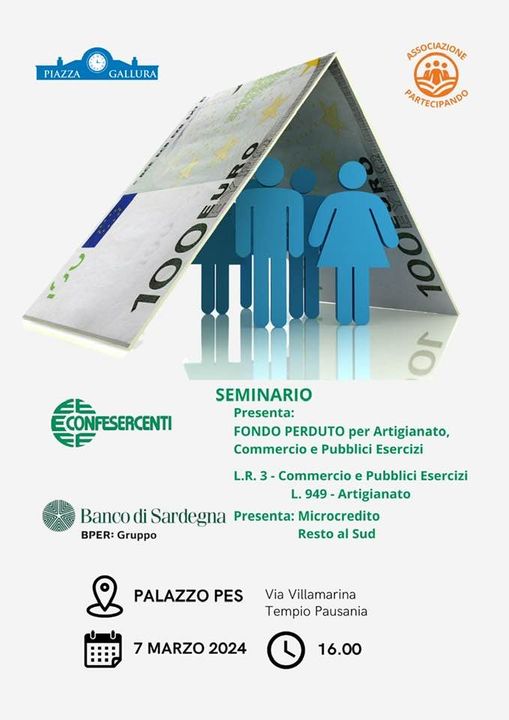 Seminario fondi regionali e statali a favore delle imprese del Commercio e dell’Artigianato Tempio 07 marzo 2024